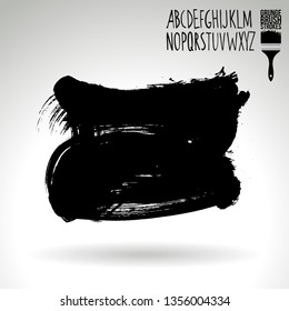 Black brush stroke and handwritten alphabet. Grunge vector abstract hand - painted element. Underline and border design.