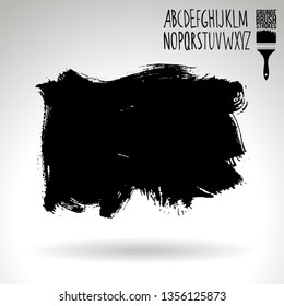 Black brush stroke and handwritten alphabet. Grunge vector abstract hand - painted element. Underline and border design.