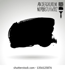 Black brush stroke and handwritten alphabet. Grunge vector abstract hand - painted element. Underline and border design.