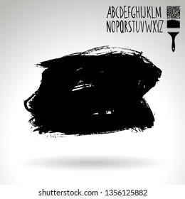 Black brush stroke and handwritten alphabet. Grunge vector abstract hand - painted element. Underline and border design.