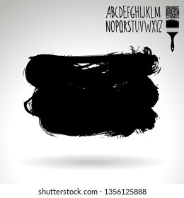 Black brush stroke and handwritten alphabet. Grunge vector abstract hand - painted element. Underline and border design.