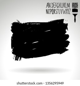 Black brush stroke and handwritten alphabet. Grunge vector abstract hand - painted element. Underline and border design.