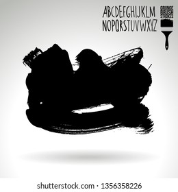 Black brush stroke and handwritten alphabet. Grunge vector abstract hand - painted element. Underline and border design.