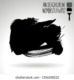 Black brush stroke and handwritten alphabet. Grunge vector abstract hand - painted element. Underline and border design.