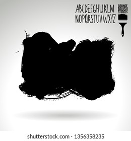 Black brush stroke and handwritten alphabet. Grunge vector abstract hand - painted element. Underline and border design.