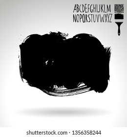 Black brush stroke and handwritten alphabet. Grunge vector abstract hand - painted element. Underline and border design.
