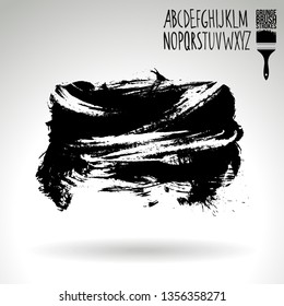Black brush stroke and handwritten alphabet. Grunge vector abstract hand - painted element. Underline and border design.
