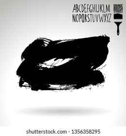 Black brush stroke and handwritten alphabet. Grunge vector abstract hand - painted element. Underline and border design.