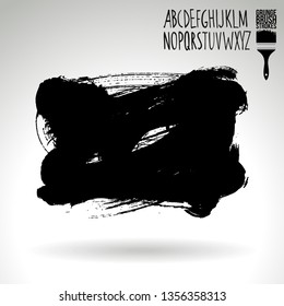 Black brush stroke and handwritten alphabet. Grunge vector abstract hand - painted element. Underline and border design.