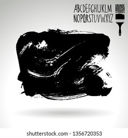 Black brush stroke and handwritten alphabet. Grunge vector abstract hand - painted element. Underline and border design.