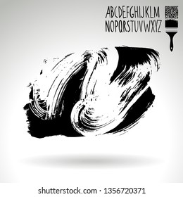 Black brush stroke and handwritten alphabet. Grunge vector abstract hand - painted element. Underline and border design.