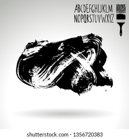 Black brush stroke and handwritten alphabet. Grunge vector abstract hand - painted element. Underline and border design.