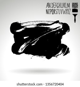 Black brush stroke and handwritten alphabet. Grunge vector abstract hand - painted element. Underline and border design.