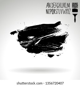 Black brush stroke and handwritten alphabet. Grunge vector abstract hand - painted element. Underline and border design.