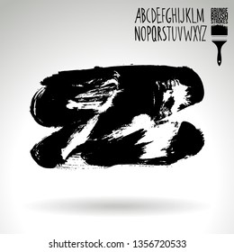 Black brush stroke and handwritten alphabet. Grunge vector abstract hand - painted element. Underline and border design.
