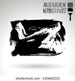 Black brush stroke and handwritten alphabet. Grunge vector abstract hand - painted element. Underline and border design.