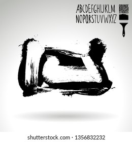 Black brush stroke and handwritten alphabet. Grunge vector abstract hand - painted element. Underline and border design.