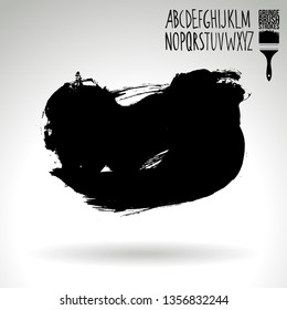 Black brush stroke and handwritten alphabet. Grunge vector abstract hand - painted element. Underline and border design.