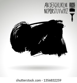 Black brush stroke and handwritten alphabet. Grunge vector abstract hand - painted element. Underline and border design.