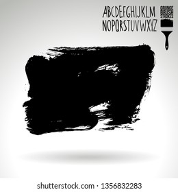 Black brush stroke and handwritten alphabet. Grunge vector abstract hand - painted element. Underline and border design.