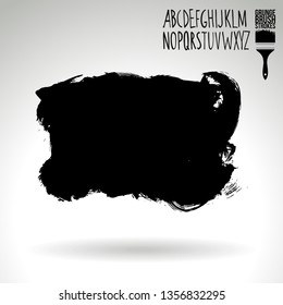 Black brush stroke and handwritten alphabet. Grunge vector abstract hand - painted element. Underline and border design.