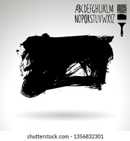 Black brush stroke and handwritten alphabet. Grunge vector abstract hand - painted element. Underline and border design.