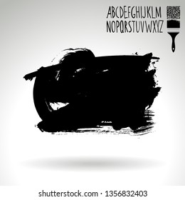 Black brush stroke and handwritten alphabet. Grunge vector abstract hand - painted element. Underline and border design.