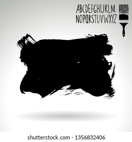 Black brush stroke and handwritten alphabet. Grunge vector abstract hand - painted element. Underline and border design.
