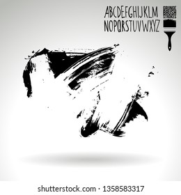 Black brush stroke and handwritten alphabet. Grunge vector abstract hand - painted element. Underline and border design.