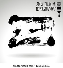 Black brush stroke and handwritten alphabet. Grunge vector abstract hand - painted element. Underline and border design.