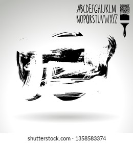 Black brush stroke and handwritten alphabet. Grunge vector abstract hand - painted element. Underline and border design.