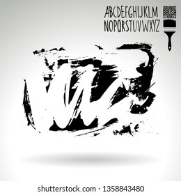 Black brush stroke and handwritten alphabet. Grunge vector abstract hand - painted element. Underline and border design.