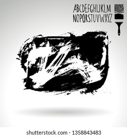 Black brush stroke and handwritten alphabet. Grunge vector abstract hand - painted element. Underline and border design.