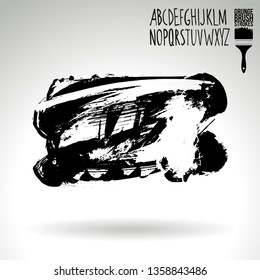Black brush stroke and handwritten alphabet. Grunge vector abstract hand - painted element. Underline and border design.