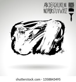Black brush stroke and handwritten alphabet. Grunge vector abstract hand - painted element. Underline and border design.