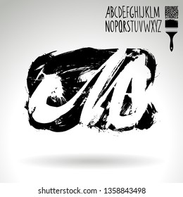 Black brush stroke and handwritten alphabet. Grunge vector abstract hand - painted element. Underline and border design.