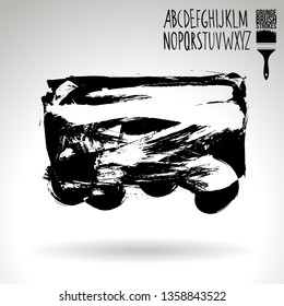 Black brush stroke and handwritten alphabet. Grunge vector abstract hand - painted element. Underline and border design.