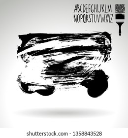 Black brush stroke and handwritten alphabet. Grunge vector abstract hand - painted element. Underline and border design.