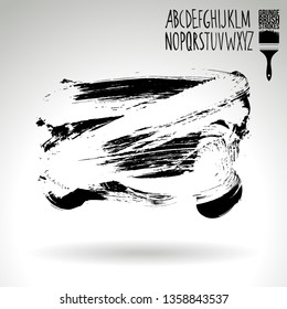 Black brush stroke and handwritten alphabet. Grunge vector abstract hand - painted element. Underline and border design.