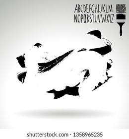 Black brush stroke and handwritten alphabet. Grunge vector abstract hand - painted element. Underline and border design.