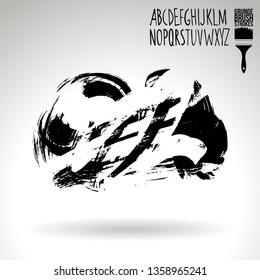 Black brush stroke and handwritten alphabet. Grunge vector abstract hand - painted element. Underline and border design.