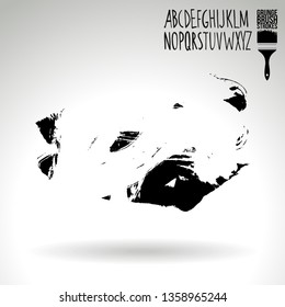 Black brush stroke and handwritten alphabet. Grunge vector abstract hand - painted element. Underline and border design.