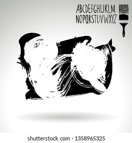 Black brush stroke and handwritten alphabet. Grunge vector abstract hand - painted element. Underline and border design.