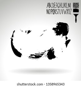 Black brush stroke and handwritten alphabet. Grunge vector abstract hand - painted element. Underline and border design.