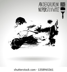 Black brush stroke and handwritten alphabet. Grunge vector abstract hand - painted element. Underline and border design.