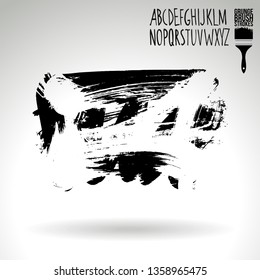 Black brush stroke and handwritten alphabet. Grunge vector abstract hand - painted element. Underline and border design.
