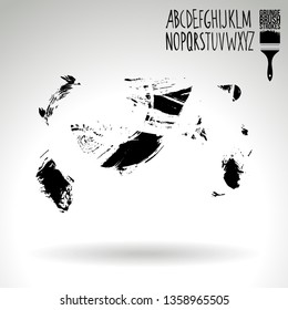 Black brush stroke and handwritten alphabet. Grunge vector abstract hand - painted element. Underline and border design.