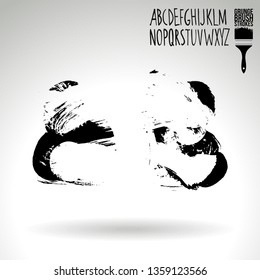 Black brush stroke and handwritten alphabet. Grunge vector abstract hand - painted element. Underline and border design.