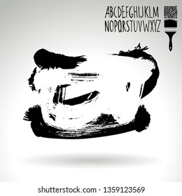 Black brush stroke and handwritten alphabet. Grunge vector abstract hand - painted element. Underline and border design.