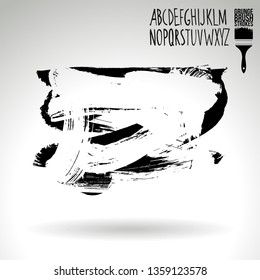 Black brush stroke and handwritten alphabet. Grunge vector abstract hand - painted element. Underline and border design.